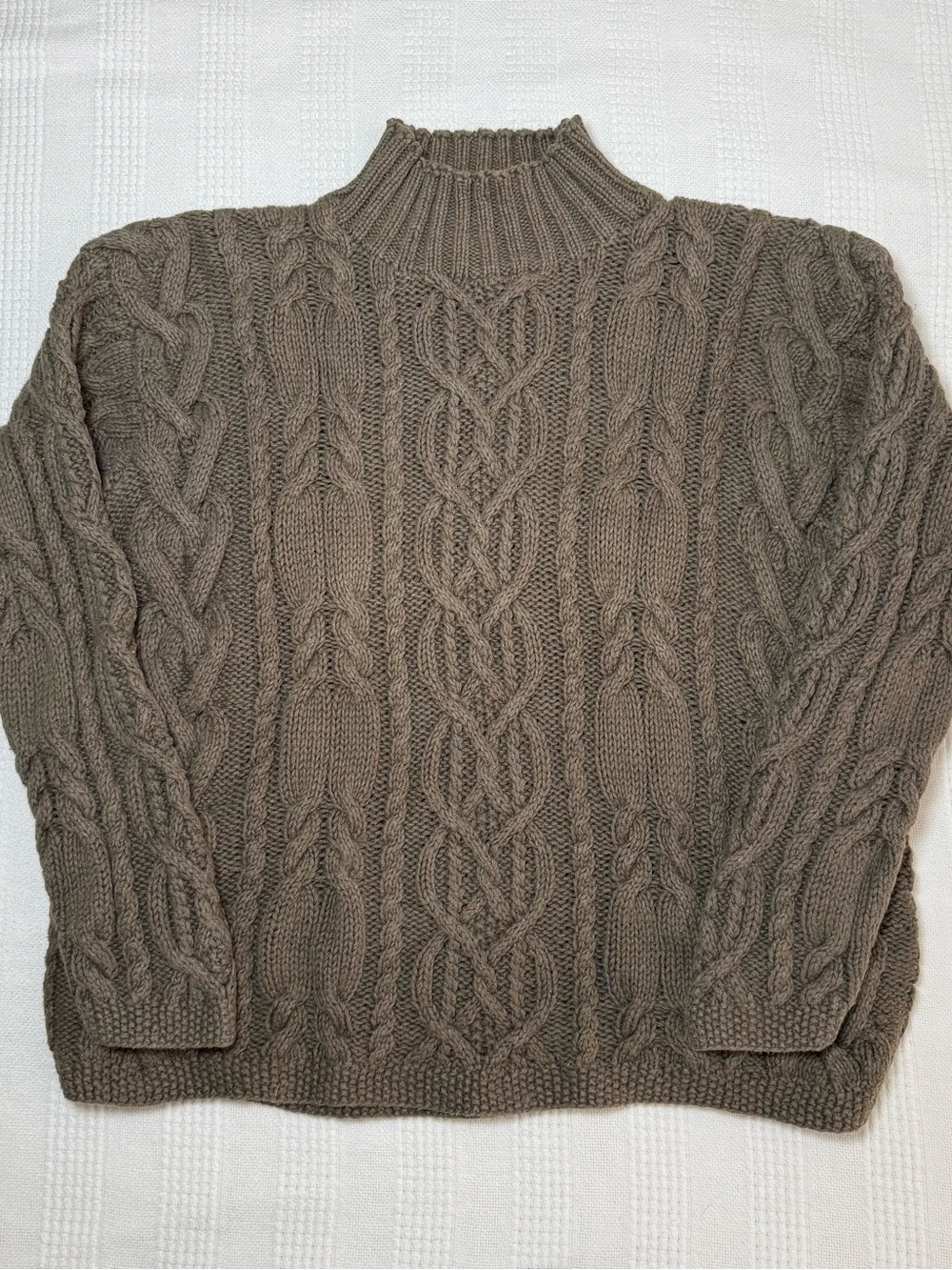 VTG 90s Kilkenny Cable Hand Knit Mock Neck Sweater in Taupe